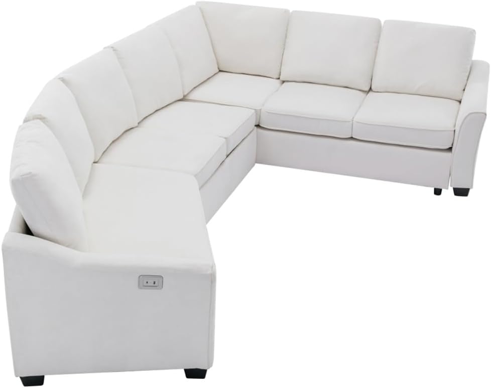 129.5" Sectional Sofa,Comfort Sleeper with Pull-Out Bed, L-Shape Couch with Charging Port for Living Room