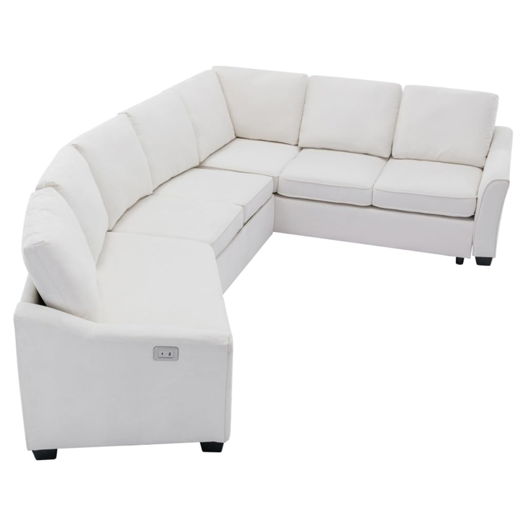 129 5 Sectional Sofa Comfort Sleeper Sofa with Pull-Out Bed L-Shape Couch Bed with USB Charging Port for