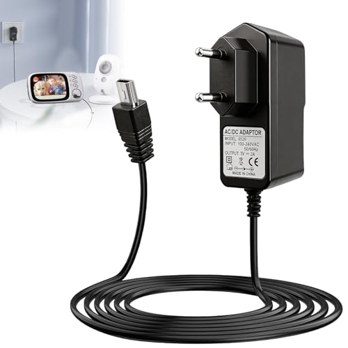 Chargeur Secteur 5V 2A pour Babyphone Vidéo, 1.8M Adaptateur d'alimentation avec Câble Mini USB Compatible avec BOIFUN 3.2