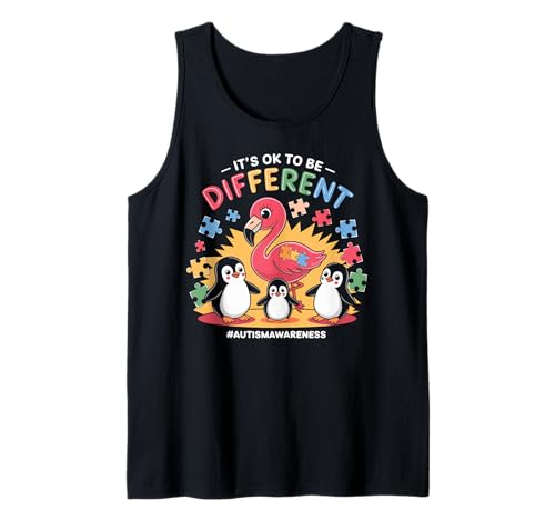 Its OK To Be Different Cute Flamingo Autism Awareness Girls Camiseta sin Mangas