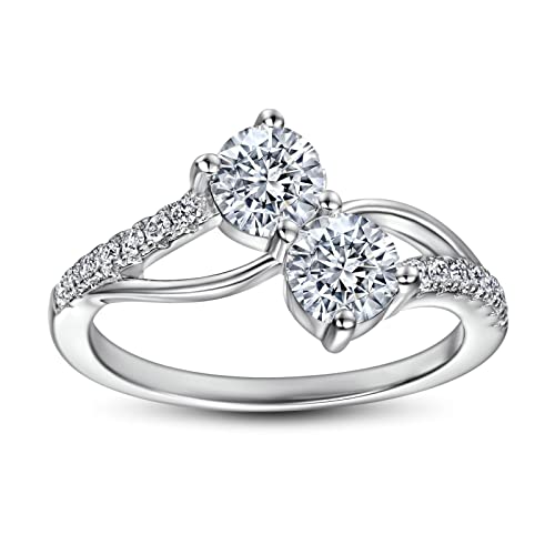 Bague Argent Véritable Duo de Pierres Scintillant alliance sans ternissement