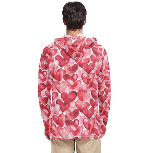 Cartoon Cute Red Love Hearts Sun Protection Hoodies Long Sleeve Swim Shirts Swim Shirt UPF 50+ S3
