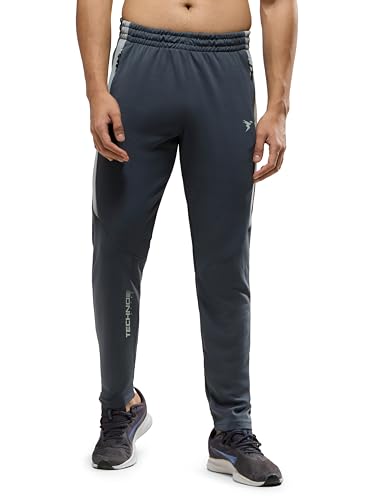 Image of TECHNOSPORT Men's Slim Fit Mid Rise Solid Trackpant with Techno Dry for Gym, Workout & Sports