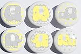 Yellow Elephant Drawer Pulls Jungle Safari Elephant Nursery Decor Ceramic Cabinet Drawer Knobs, 6 Set (Yellow Elephants)