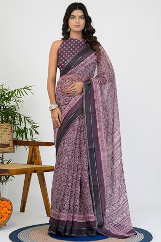 Image of MIRCHI FASHION Women Saree Cotton Blend Leaf Printed | Traditional Festive and Occasional Sari with Unstitched Blouse