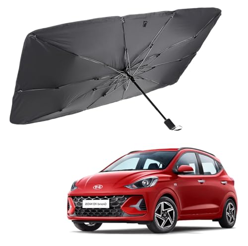 Image of Car Sunshade Windshield Umbrella Sunshade Compatible for Hyundai Grand i10 Nios Car Front Window Sun Protection Foldable Sun Shade Full Cover Windshield for Most Vehicles, Black, 1 Piece
