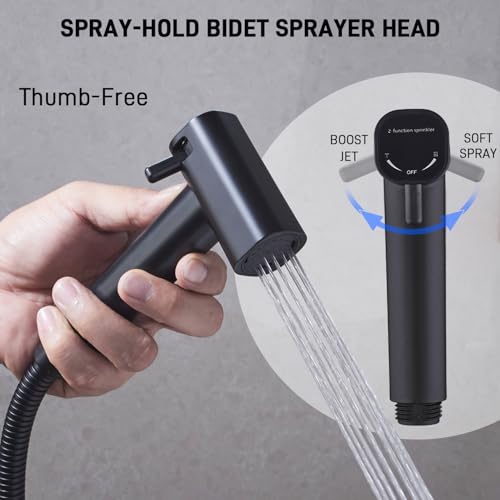 HOMYEP Brass Handheld Toilet Bidet Sprayer Attachment Cabinet Side Mount, 2-Function Through-Wall or Vanity Mount Hot and Cold Water Bidet Spray, Single Handle RV Camper Shower Valve, Matte Black - Thumbnail 4