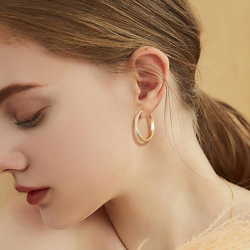 Hoop Earrings 14K Hoop Gold Earrings for Women Thick Large Diamond Hoops Earring Elegant X-shaped Gold Huggie Earring 30mm2