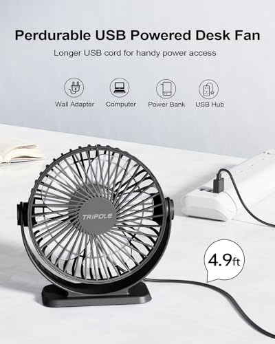 Tripole TF01 Small Desk Fan Usb Powered Portable Fan 3 Speeds Strong Airflow Mini Fan 360°Rotation Personal Fan 5.1 Inch Table Fan thumb #2