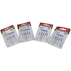Remalladora Refrey Singer Pack de 4 Paquetes de Agujas para Coser Punto, Elástico, Universales, Algodón, Tejanos y Cuero 2020, 2045, 20246, y 2032 Sistema 130/705 H (Plano de un Lado)