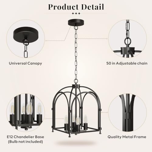 Image of Phaosio 4-Light Black Chandelier, Farmhouse Lantern Chandelier