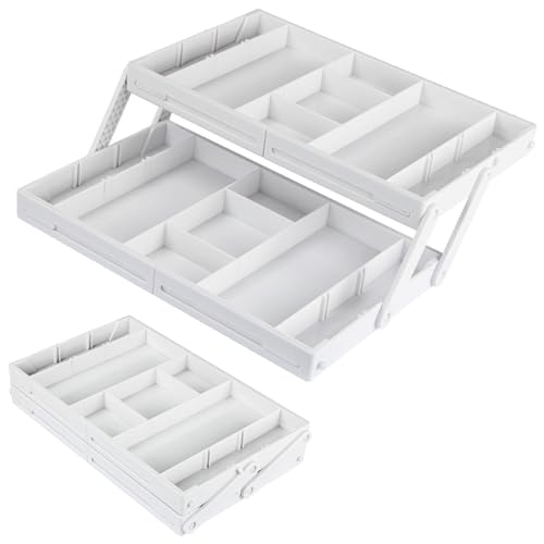 Organizador de cajones plegable inteligente de 2/3 niveles, organizador de basura plegable de varios niveles, bandeja plegable expandible, organizador de espacio de escritorio triple de varios niveles