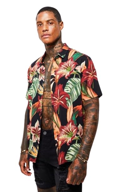 YELLOW TREE - "Jungle Leaf Pattern Casual Digital Printed Men Half Sleeves Hawaiian Shirts (JungleeLeafPattern-XL)-picture-27