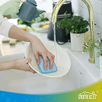 HOMEXCEL 12 Pack Scrub & Wipe Cloths, Dual-Sided Sponges for Kitchen, All-Purpose Cloth for Dishes, Pots, Pans, Non-Stick Cookware, Countertops (Red, Yellow, Blue)