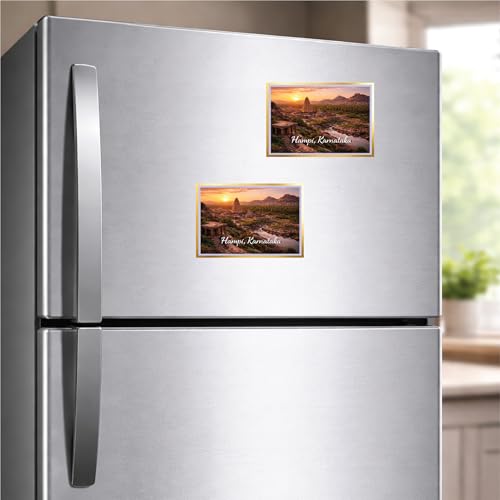 Image of Decorative Fridge Magnet with Glowing Border | Pack of 1 (Hampi, Karnataka, 4x3 inch - Fluorescent Border)