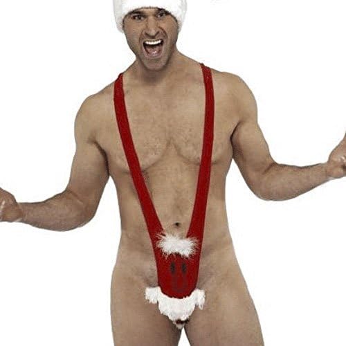 Mankini Thong Christmas Reindeer Patterns G-Strings Men Novelty Underwear for Gag & Pranks Gifts