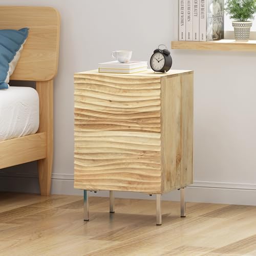 MPOLL 18" Handcrafted Mango Wood Nightstand, Storage Cabinet with Modern