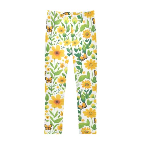 Green Flower Butterflies A Girls Leggings Athletic Pants Tights Stretch Bottom