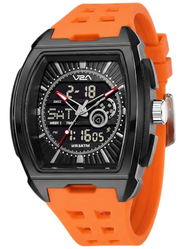 Image of V2A Impact 50mm Analog Digital Watch for Men | Tonneau Sports Case Design | Alarm Stopwatch Countdown Dual Time | TPU Strap | 50M Water Resistant | Gift for Men