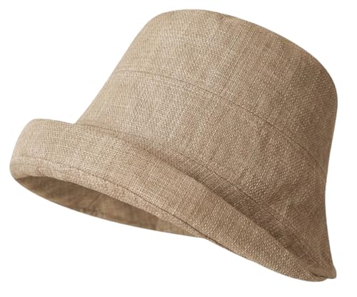 Classic Cloche Hat for Women 2026 Summer Breathable Linen Fedora Hat Soft Cozy Short Brim Bucket Cap Slouchy Spring Khaki