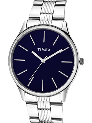 Image of TIMEX Analog Watch for Man with Blue Round Dial & Silver Stainless Steel Bracelet Band Water Resistant Men's Wrist Watches - TWTG73SMU01