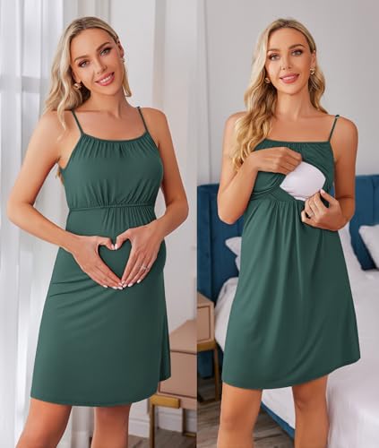 Image of Ekouaer Women's Nursing Nightgown Maternity Dress Breastfeeding Gown Full Slips Sleepwear