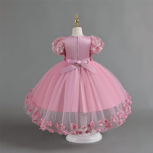 Robe de princesse rose en dentelle pétale pour fille de 6 à 7 ans