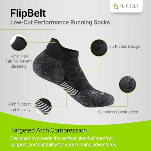 FlipBelt Performance Low-Cut & Quarter-Cut Running Socks – 200-Needle Seamless, Arch Support & Cushioned Toe – USA Company3