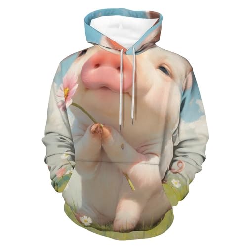 Sweat à capuche fleur rose cochon pour homme et femme taille S