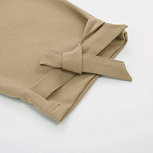 Calça feminina casual de cintura de festa calça lápis de bolso alto com nó de laço calças plus size