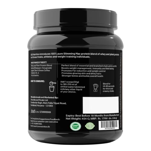 Image of SOS Nutrition Slimming Max Protein Powder | Weight Management for Men & Women | 21g Whey + Plant Protein Blend | Green Coffee & Apple Cider Vinegar | Multivitamins & Minerals | Lean Muscle & Metabolism Support (Dark Chocolate, 454g)