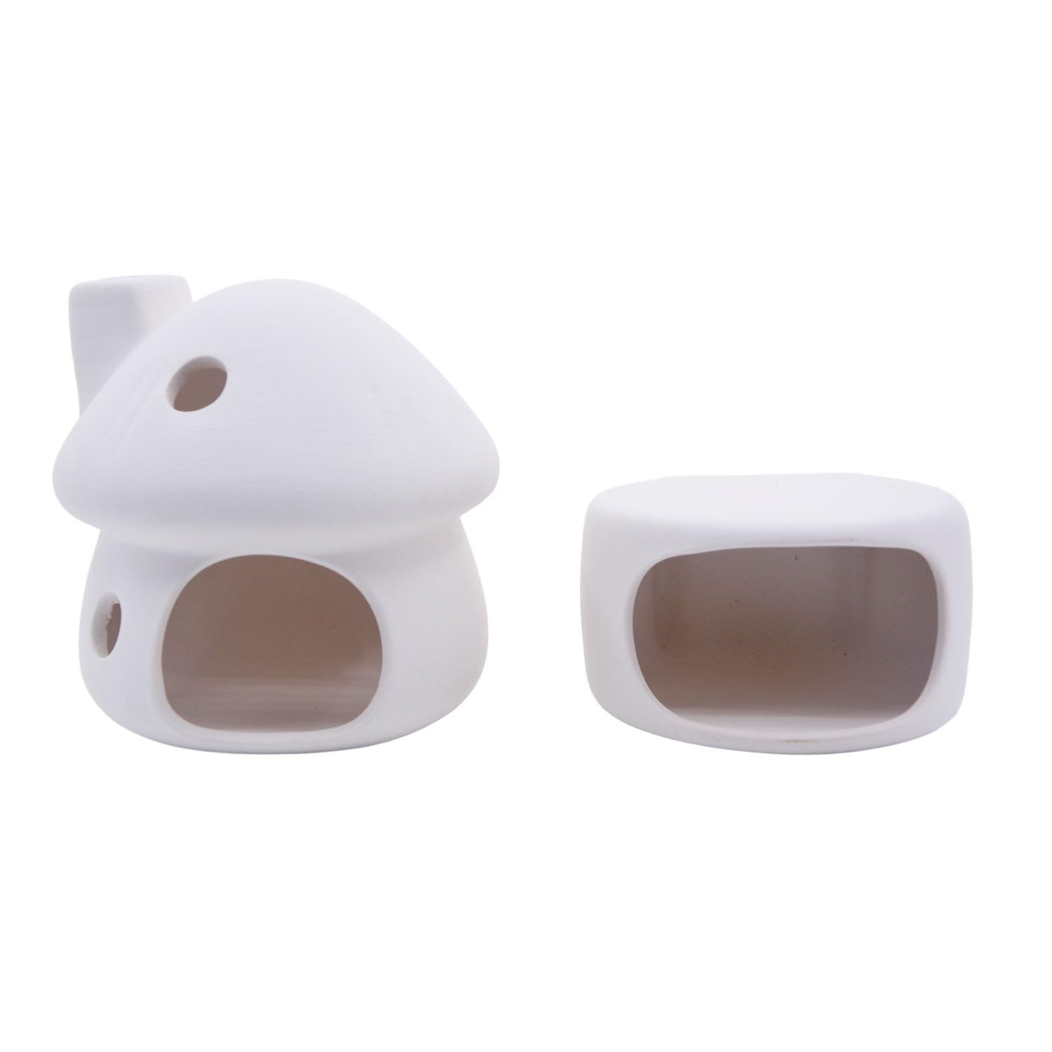Aquarium Decor Ceramic Mushroom House with Cave Set Ornament Fish Tank Landscape Decoration for Small Shrimp for Goldfishes to Rest (White)