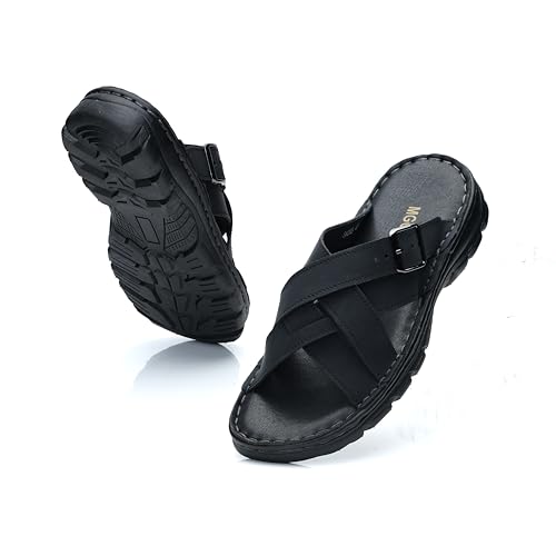 MGGMOKAY Herren Pantoletten aus Naturleder,Sommer Bequem Unterstützung Flache Sandalen,Pantoletten Männer für Inner und ...