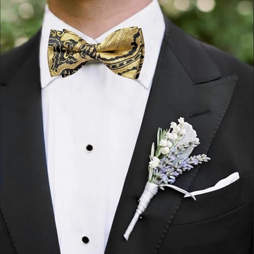Image of DiBanGu Pre-Tied Bow Ties for Men Silk Adjustable Tuxedo Bowties Pocket Square Cufflinks Set with Lapel Pin Jacquard Woven