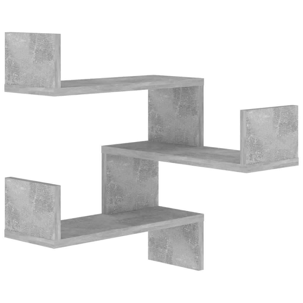 Set di 2 mensole angolari da parete, grigio cemento, 40 x 40 x 50 cm, in robusto materiale di legno, design moderno, per soggiorno, camera da letto, cucina, bagno, libreria da parete
