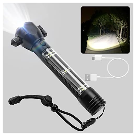 Seutgjie Solar Linterna LED Recargable Alta Potencia 10000 Lúmenes con Imán Martillo Cuchillo Brújula Alarma Cable USB 7 Modos Zoomable para Supervivencia Camping Emergencia