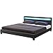 Produktbild Juskys Polsterbett Paris 160 × 200 cm  Bettgestell mit LED Beleuchtung, Lattenrost & Kopfteil  Kunstleder & Holz  grau  Bett Gästebett