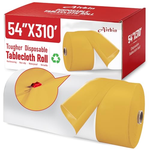 Disposable PEVA Plastic Tablecloth White Gold (310ft x54in)