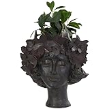 Deco 79 Resin Woman Indoor Outdoor Planter Head Small Planter Pot with Wide Opening and Butterfly Accents, Planter 13' x 10' x 14', Bronze