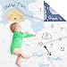 Double Sided Monthly Baby Milestone Blanket- Month Blanket for Baby Pictures | Photo Blanket with Baby Photo Props | Monthly Blankets for Newborns | Boy and Girl Milestone Blanket (White Grey Blue)