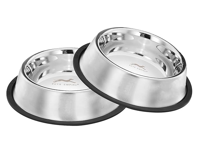 Pets Empire Anti-Skid Dog Food Bowl (700 ml - Pack of 2) | Stainless Steel Dog Food & Water Feeding Bowl | Basic Pets Feeder - Perfect for Dogs, Puppy, Cat & Kittens