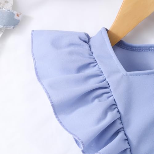 Image of Toddler Girls Two Piece Square Neck with Button Ruffled Sleeveless Top and Bow Tie Waistband Short Sets