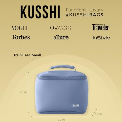 KUSSHI Neoprene Train Case Makeup Bag - Washable Makeup Travel Bag & Vanity Case for Stress Free Travel (Small, Pearl Blue/Sand Pink)4