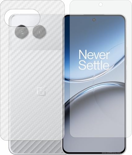 Image of Matte front Screenguard & Carbon Fiber Back Skin Combo, Made of Flexible Fiber Material Not a Glass, Front & Back Impossible Screen Guards for One Plus Nord 4