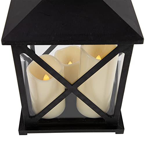 Image of Northlight LED Candle Lantern with 3 Flameless Candles - 12.5 inch - Black