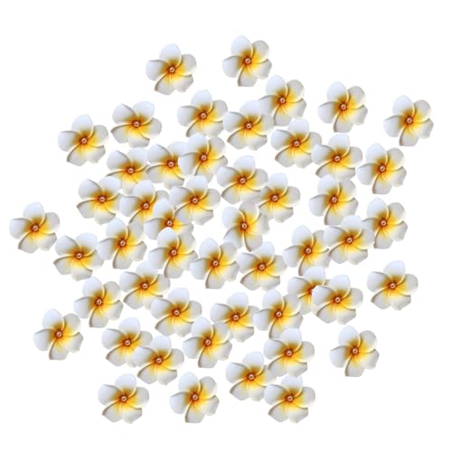 LeeQinersw 50 flores artificiales de plumeria, decoración artesanal, pétalos hawaianos, horquillas de espuma blanca de frangipani para fiestas y bodas, Diámetro 8 Cm