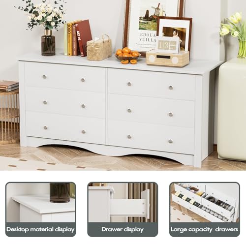 image for YESHOMY White Wood Dresser with 6 Drawer, Cabinets Dressers Wood Dress