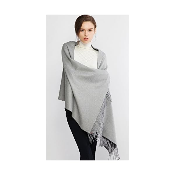 Winter Cashmere Wool Scarf Pashmina Shawl Wrap for Women Long Large Warm Thick Reversible Scarves Light Gray and Dark Gray - Image 7