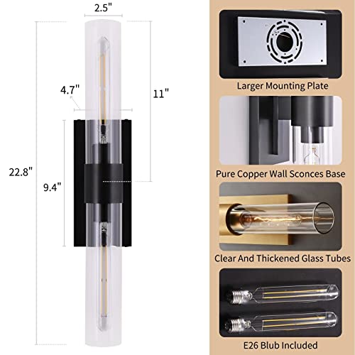 Black Wall Sconces Set Of Two, Bathroom Vanity Wall Sconces, 22.8" Sconces Wall Lighting, 2-Light Wall Mounted Sconces, Indoor Wall Sconces For Bathroom, Living Room, Bedroom, Vanity, Staircase - Image 3