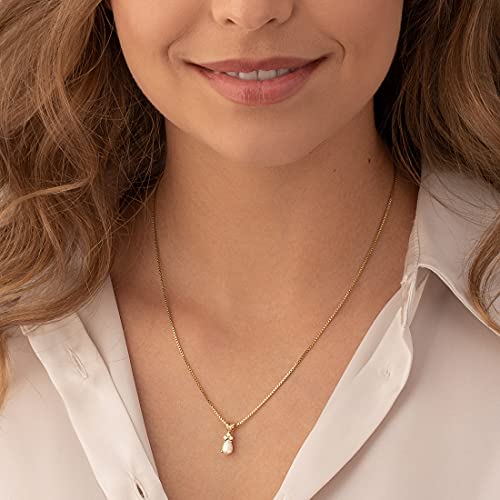 Peora 14K Yellow Gold Created White Opal and Genuine Diamonds Pendant, Dainty Teardrop Solitaire, Pear Shape, 7x5mm - Image 3